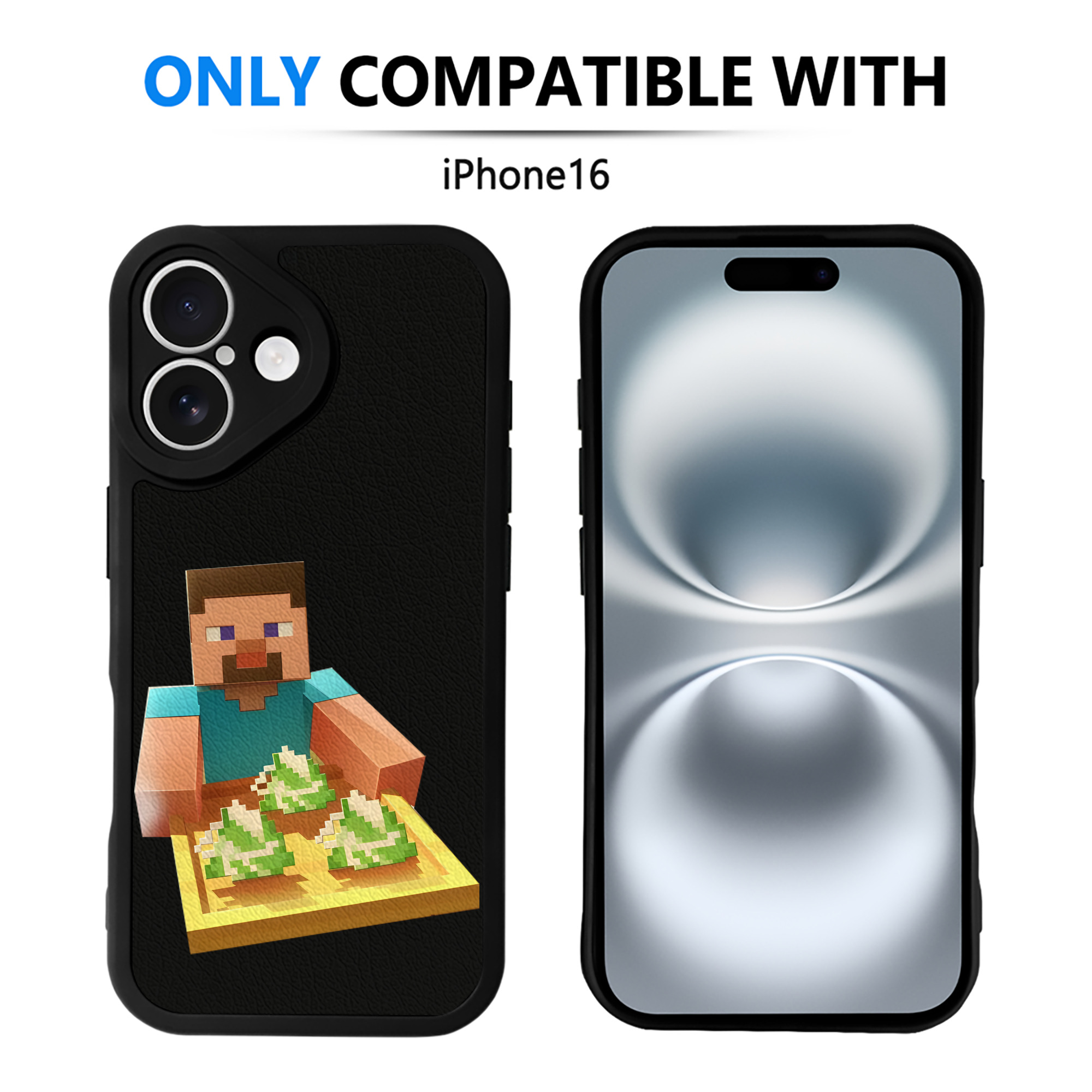 （画像用） マインクラフト ブロックの世界 Minecraft MC Block world 【iPhone 16シリーズ対応】シリコンスマホケース（レザー調） 材質：シリコン